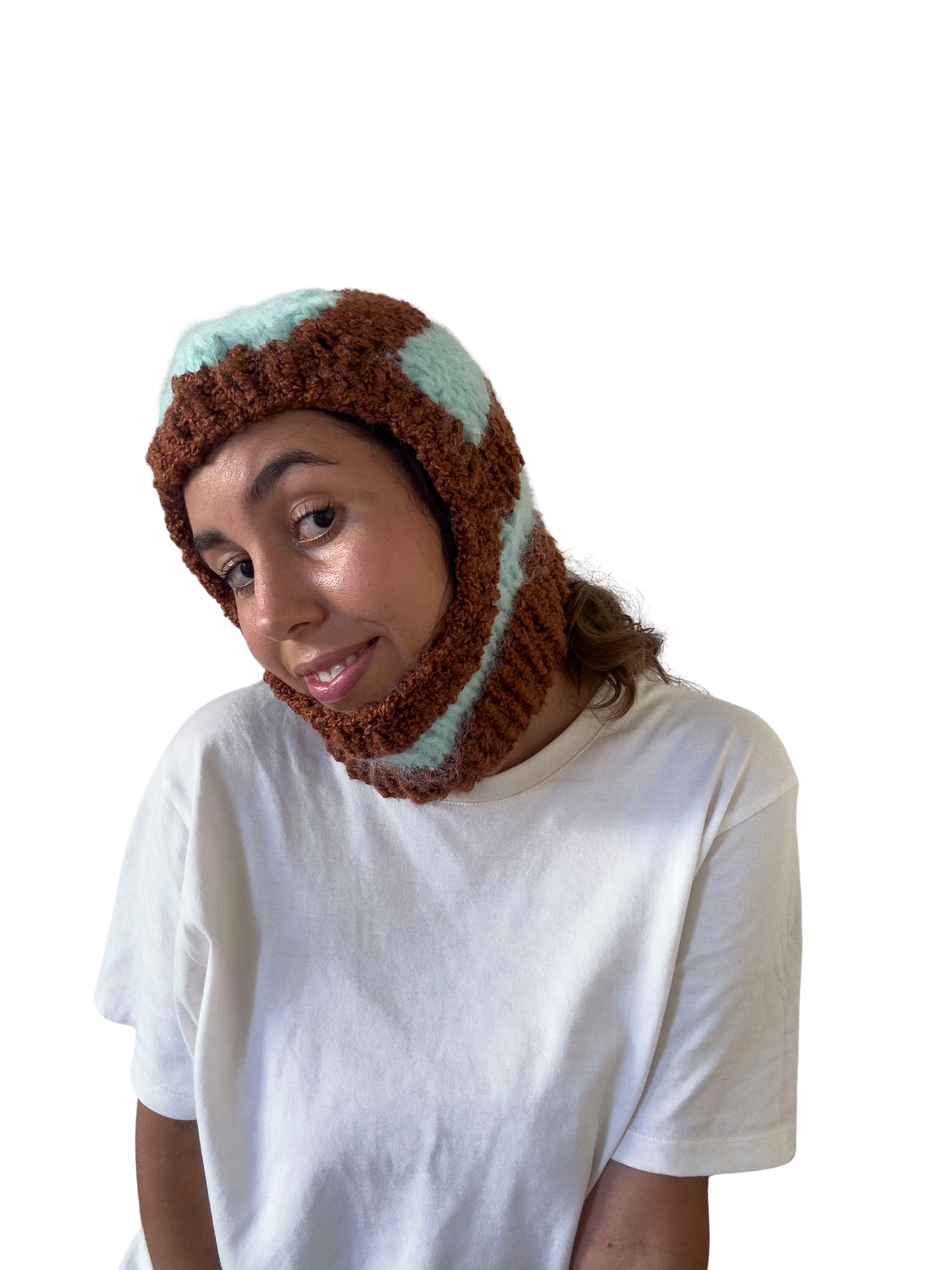 Scuzzz Knits - Hand Knitted Brown and Aqua Balaclava