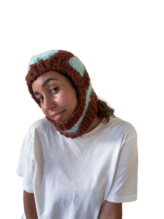 Scuzzz Knits - Hand Knitted Brown and Aqua Balaclava