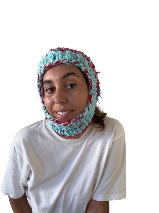 Scuzzz Knits- Hand knitted blue and red balaclava